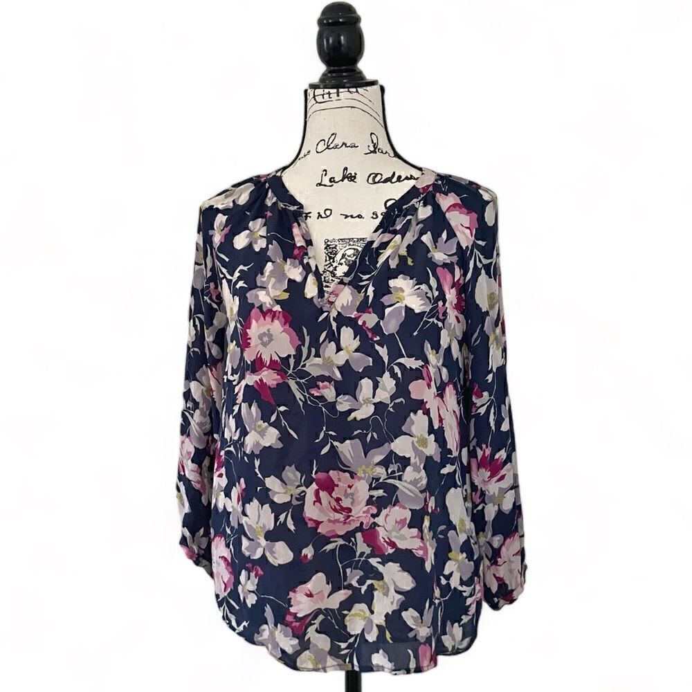 Joie Women’s Blue Floral Silk Blouse 3/4 Sleeve Size XS